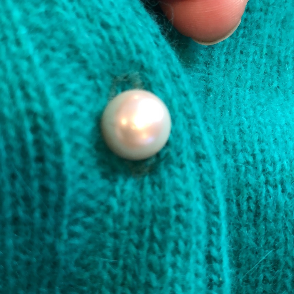 VINTAGE VICTORIA JONES LAMBSWOOL AND ANGORA CARDIGAN KELLY GREEN SIZE MEDIUM - Picture 8 of 13